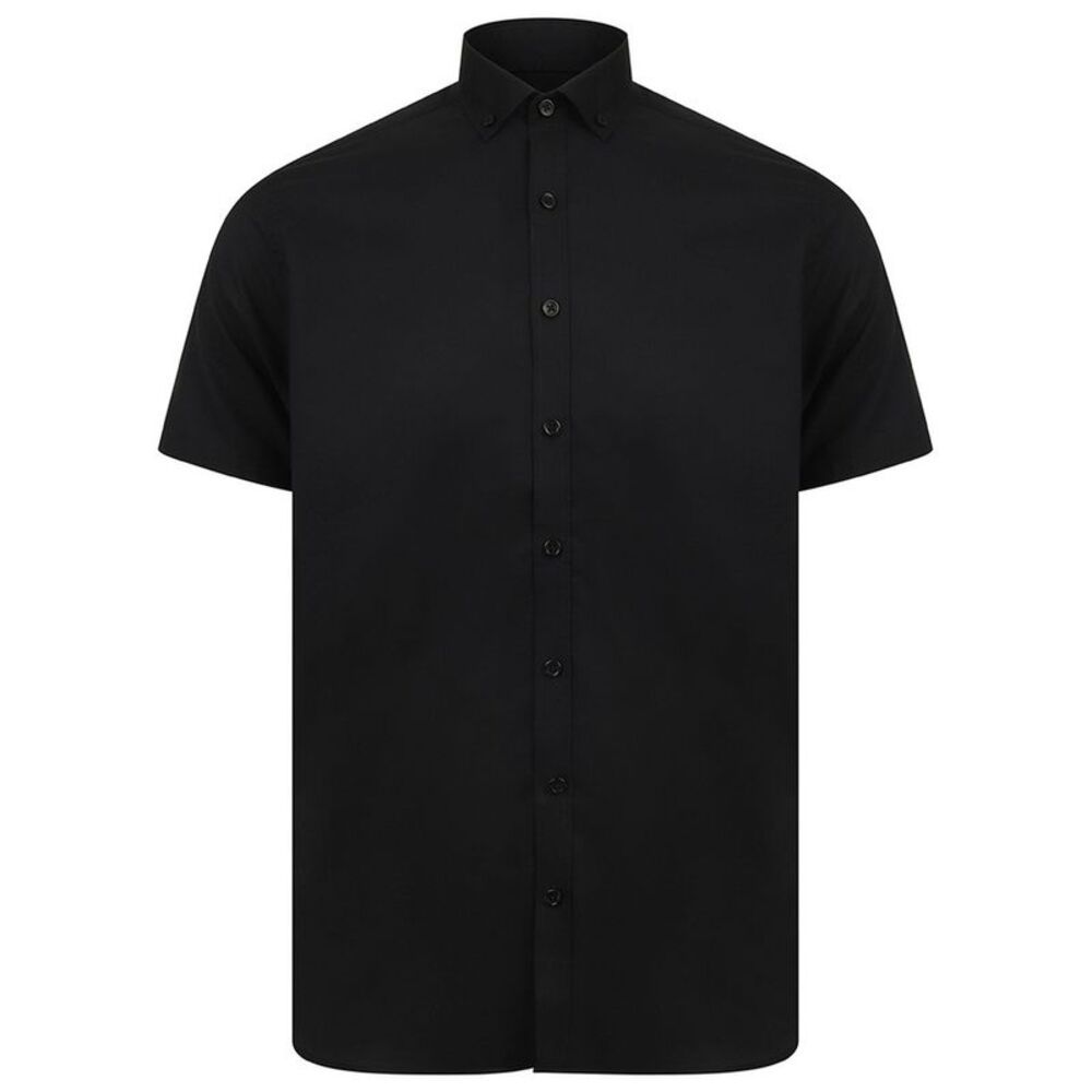 Henbury Mens Modern Short Sleeve Oxford Shirt / Black